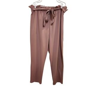 Fashion To Figure Pink Pull On Tie-Waist High Rise Casual Pants Ruffle Trim 2X